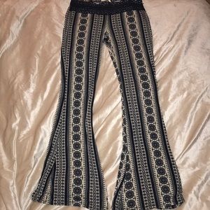 Navy blue and tan flared soft pants